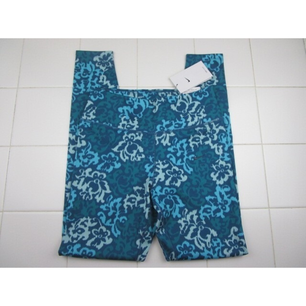 Nike One Dri-Fit Mid-Rise Training Leggings Women's Small Blue Teal Floral